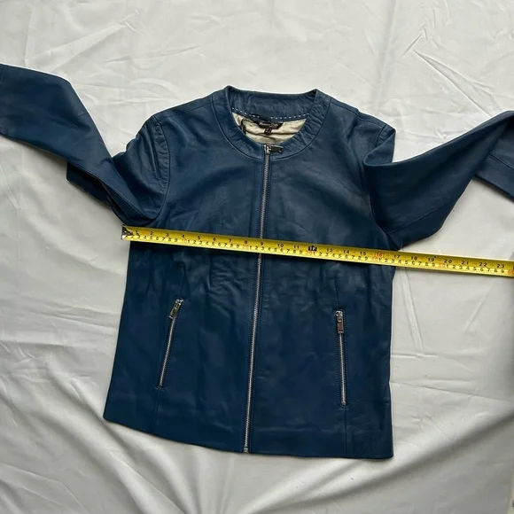 Massimo Dutti Navy Leather Jacket - Picture 4 of 8
